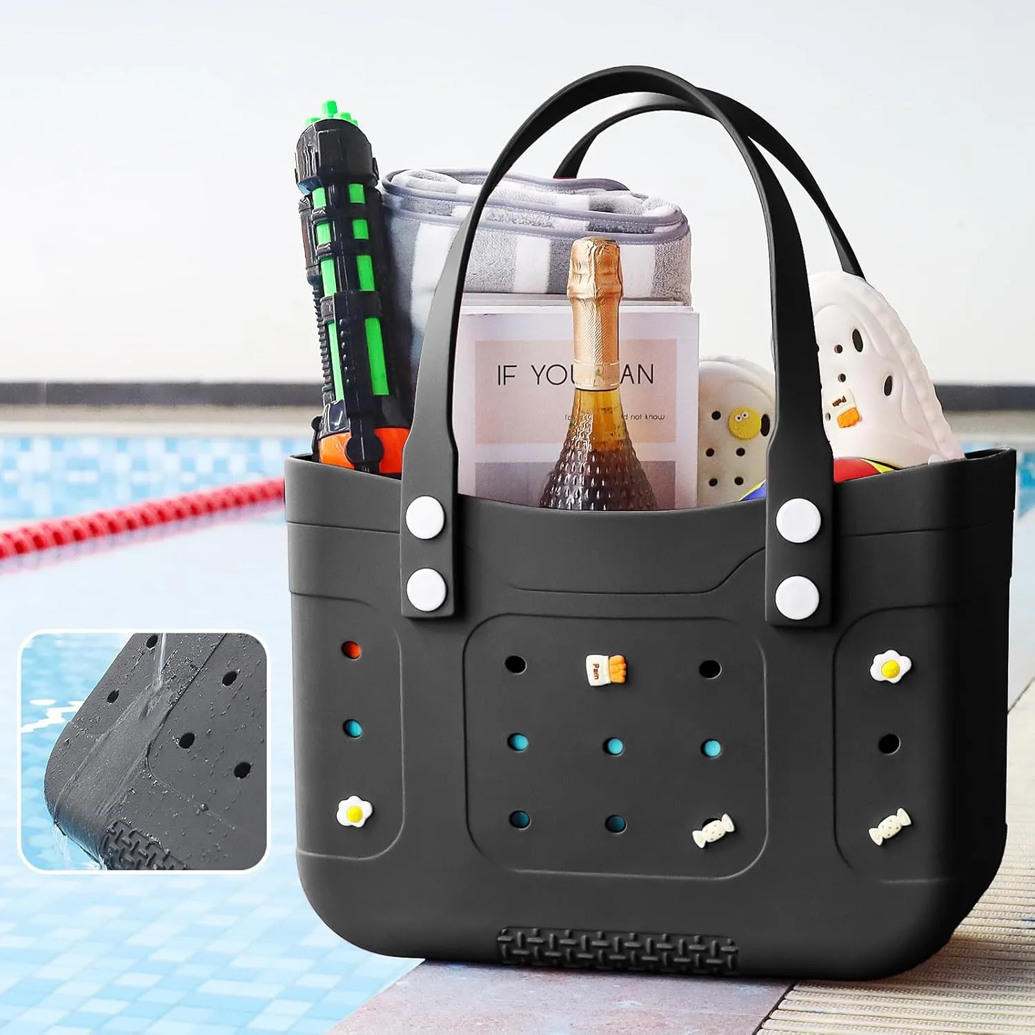 Extra Large Waterproof Beach Tote Bag  Durable, Lightweight, and Washable Plastic Pool Bag