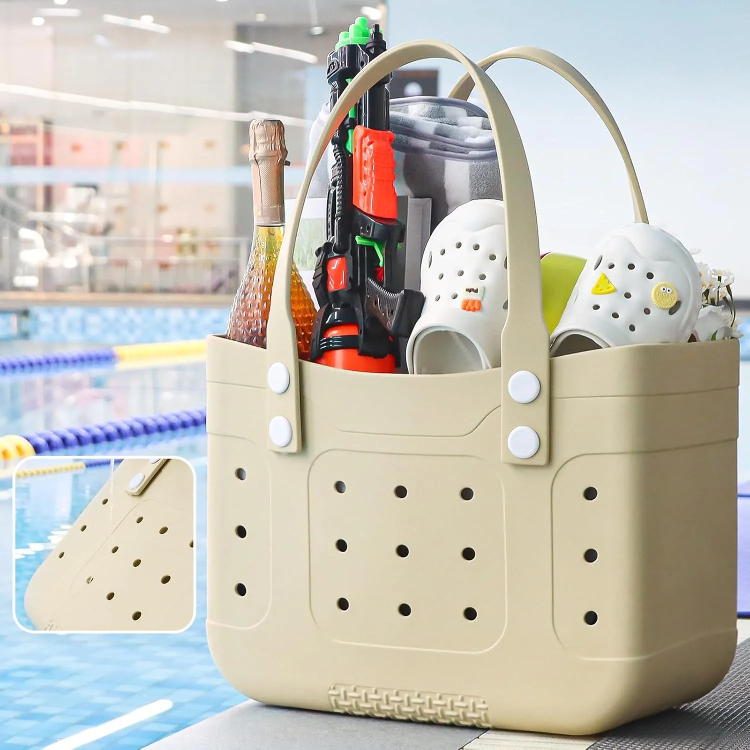 Extra Large Waterproof Beach Tote Bag  Durable, Lightweight, and Washable Plastic Pool Bag