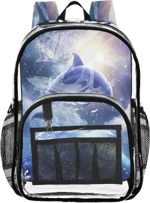 Fantasy Dolphin Blue Bag for Girls, Clear Plastic Bag, Book Bag, See through Backpack