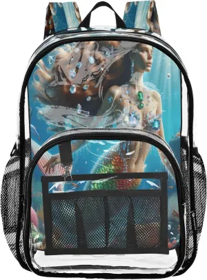 Fantasy Mermaid Kids Backpack, Clear Plastic Bag, Backpack Bag, Clear Stadium Backpack