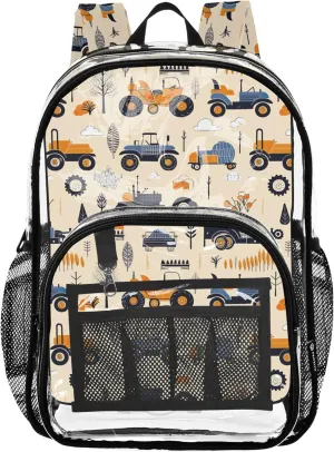 Farm Tractor Girl School Backpack, Clear Plastic Bag, Transparent Bag, Transparent Backpack