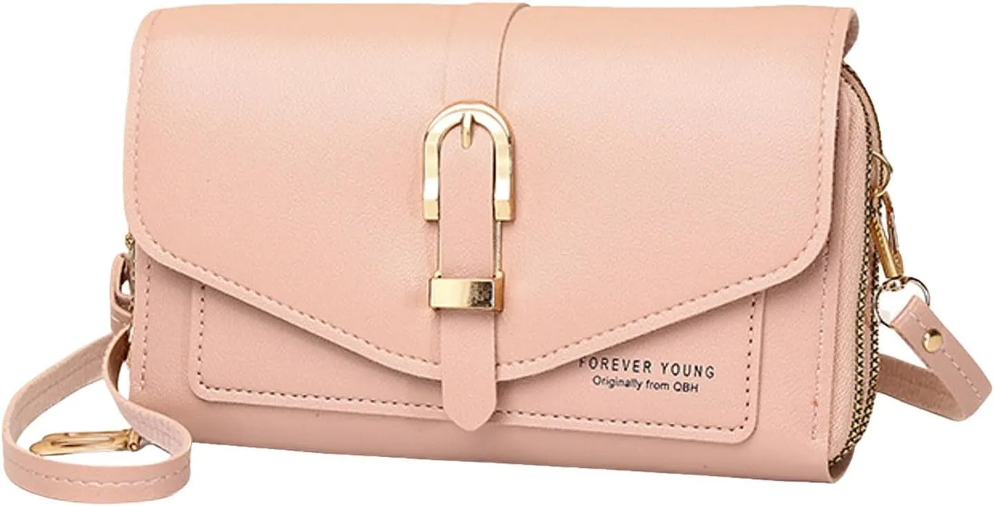 Fashion Classic Women's Mobile Phone Bags Snap Button Hood One Shoulder Double Layer Wallet Crossbody Bags (One Size)