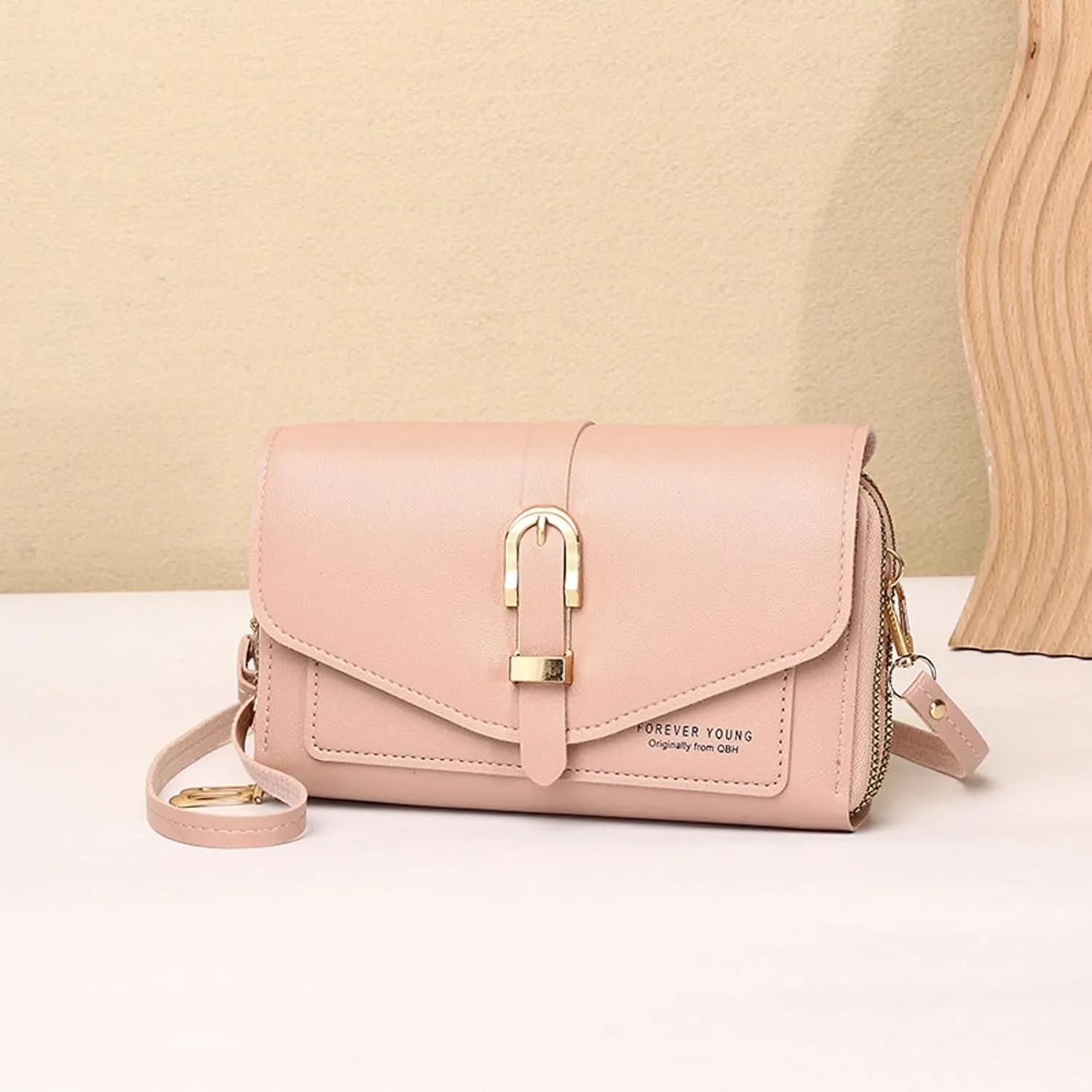 Fashion Classic Women's Mobile Phone Bags Snap Button Hood One Shoulder Double Layer Wallet Crossbody Bags (One Size)