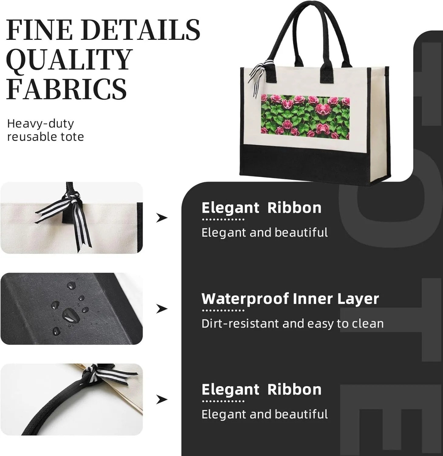 Floral Rose Ivy With Leaves Spring Christmas Tote Bags With Handles Canvas Reusable Gift Bag For Women