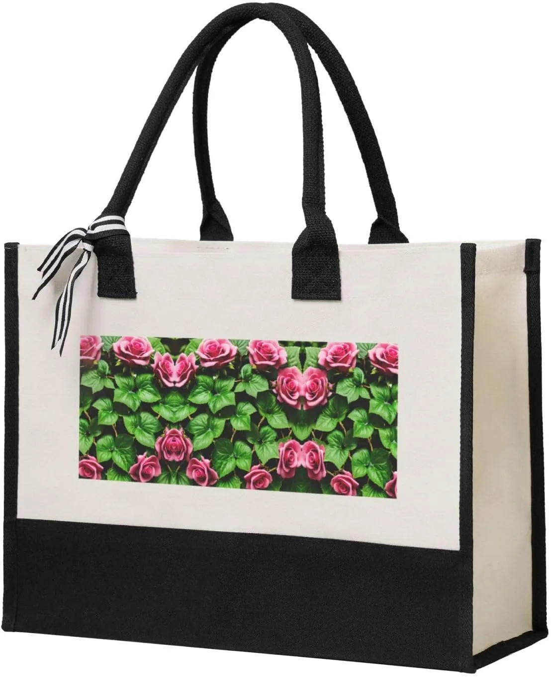 Floral Rose Ivy With Leaves Spring Christmas Tote Bags With Handles Canvas Reusable Gift Bag For Women