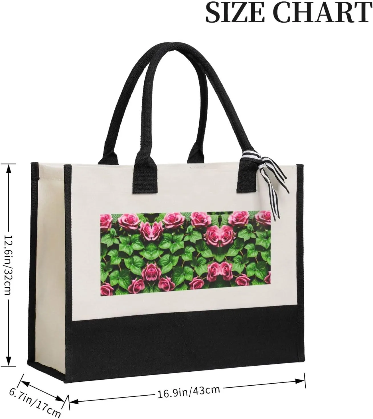 Floral Rose Ivy With Leaves Spring Christmas Tote Bags With Handles Canvas Reusable Gift Bag For Women
