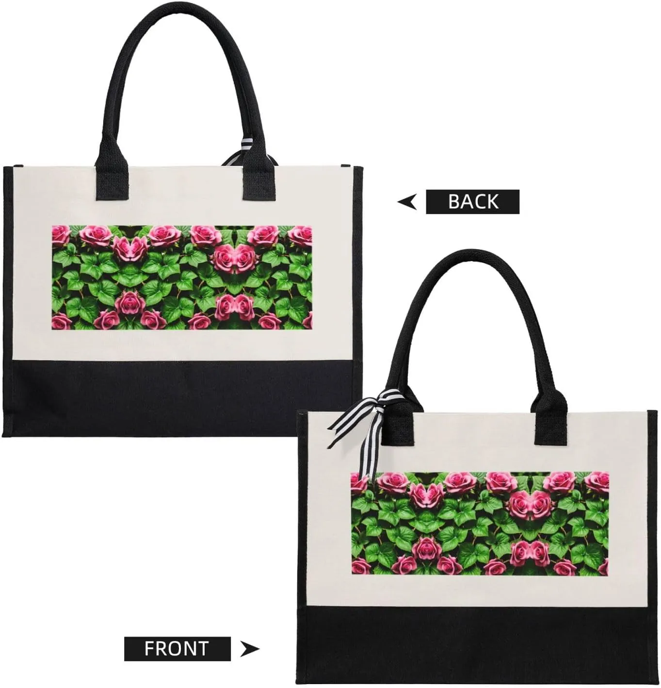 Floral Rose Ivy With Leaves Spring Christmas Tote Bags With Handles Canvas Reusable Gift Bag For Women