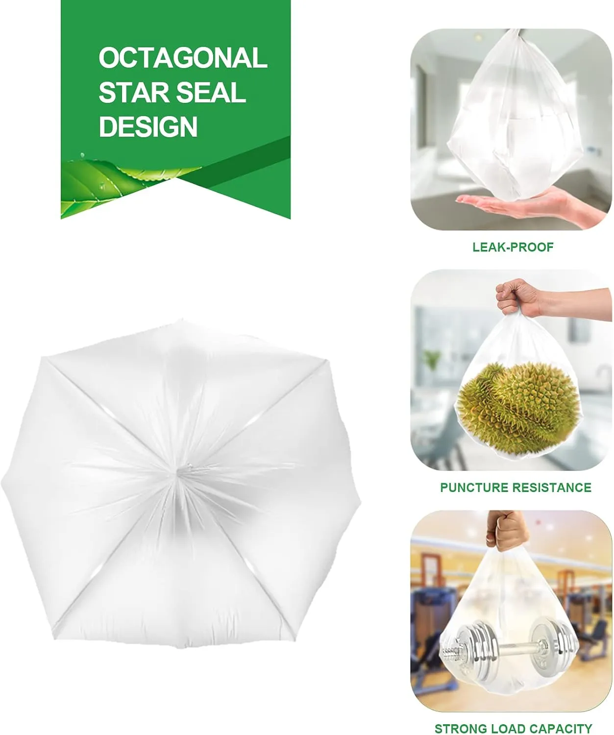 FORID 13 Gallon Trash Bags - Clear Plastic Garbage Bag Unscented Tall Medium Can Liners for Kitchen Office Home Waste Basket 5 Roll 55 Liters 80 Counts