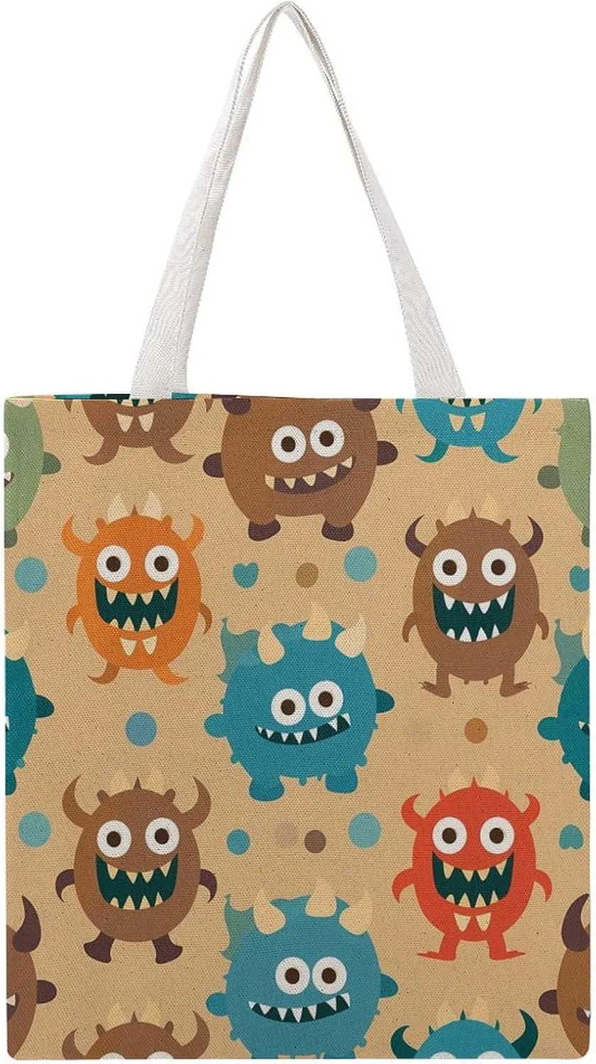 Fun Monsters Canvas Tote Bag Casual Handbags Grocery Shopping Purses Work Bag for Women