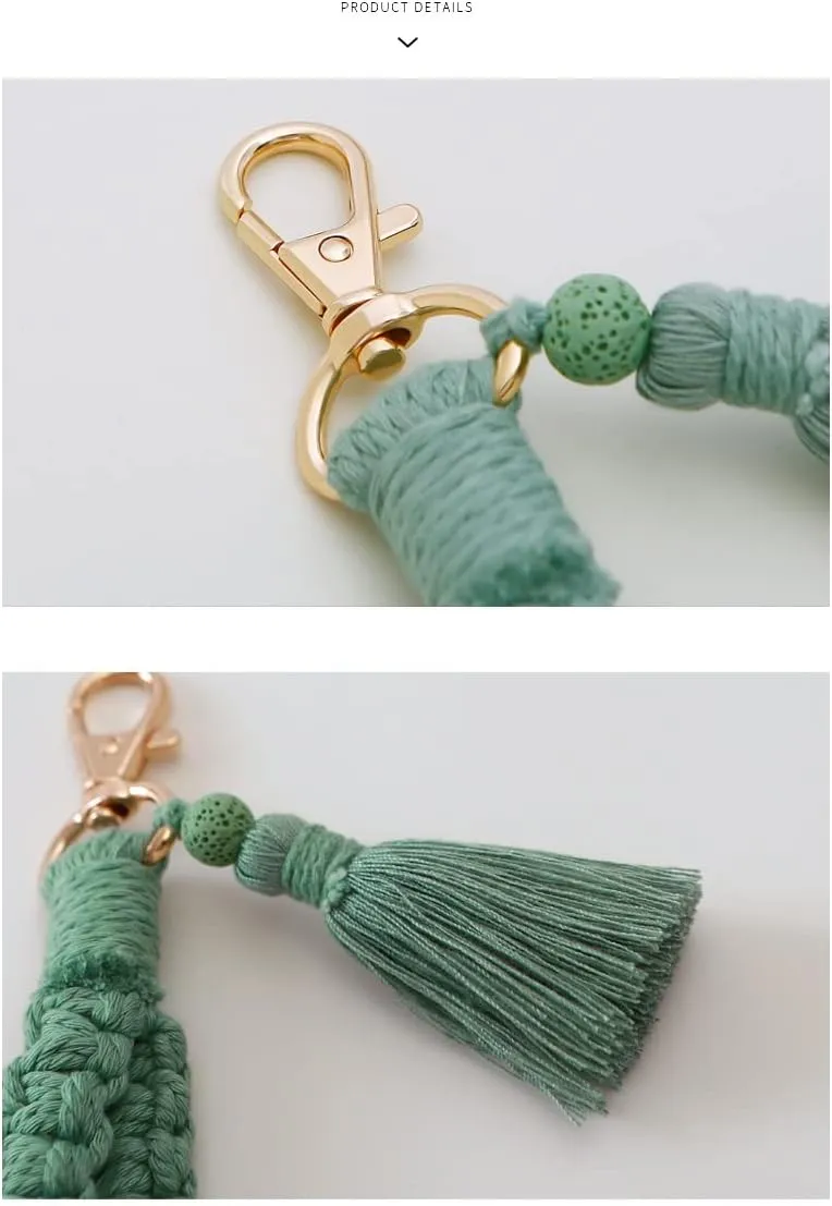 Fuqimanman2020 Boho Macrame Keychain Handmade Tassel Wristlet Keychain Bracelet Keyring Holder Wrist Lanyard Women