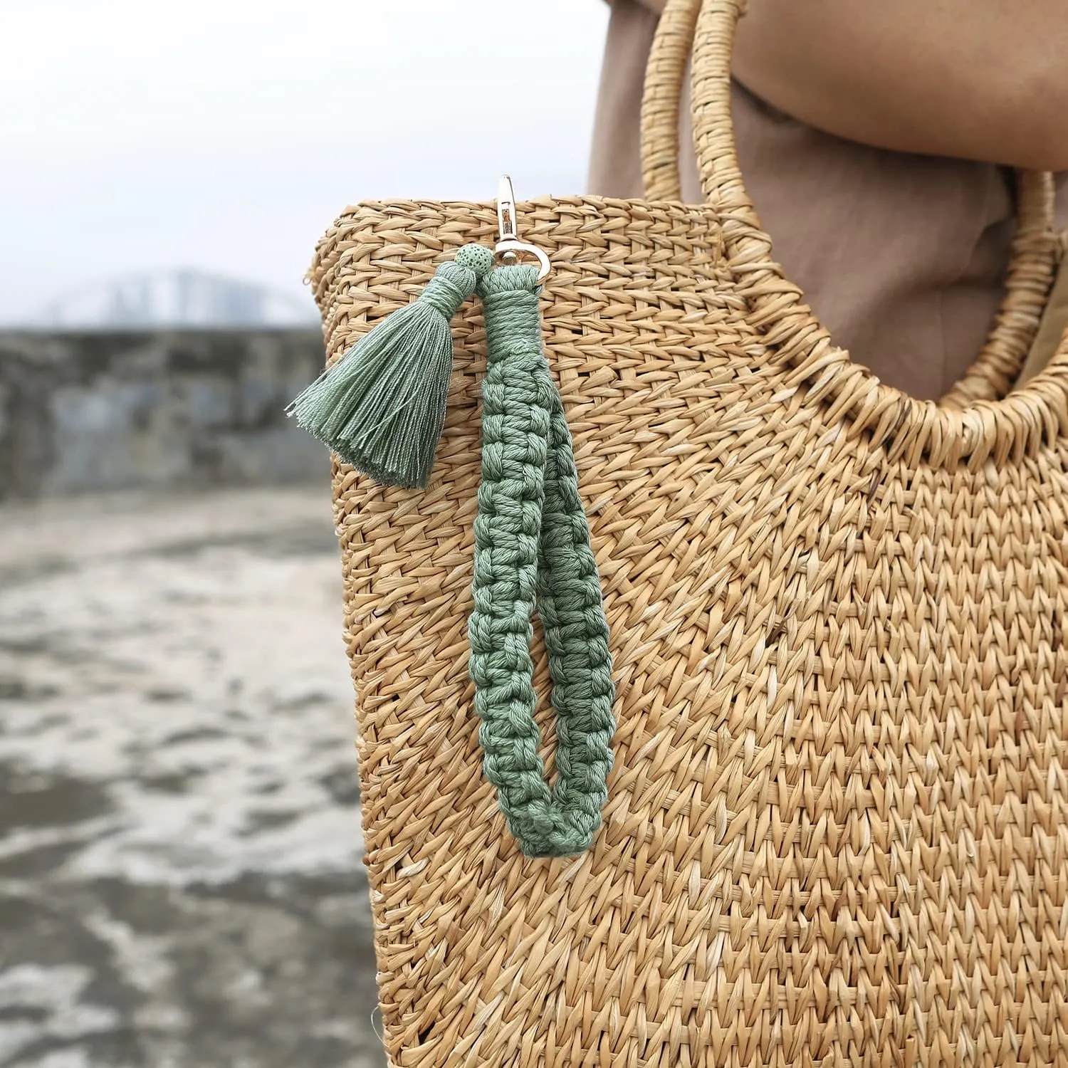 Fuqimanman2020 Boho Macrame Keychain Handmade Tassel Wristlet Keychain Bracelet Keyring Holder Wrist Lanyard Women