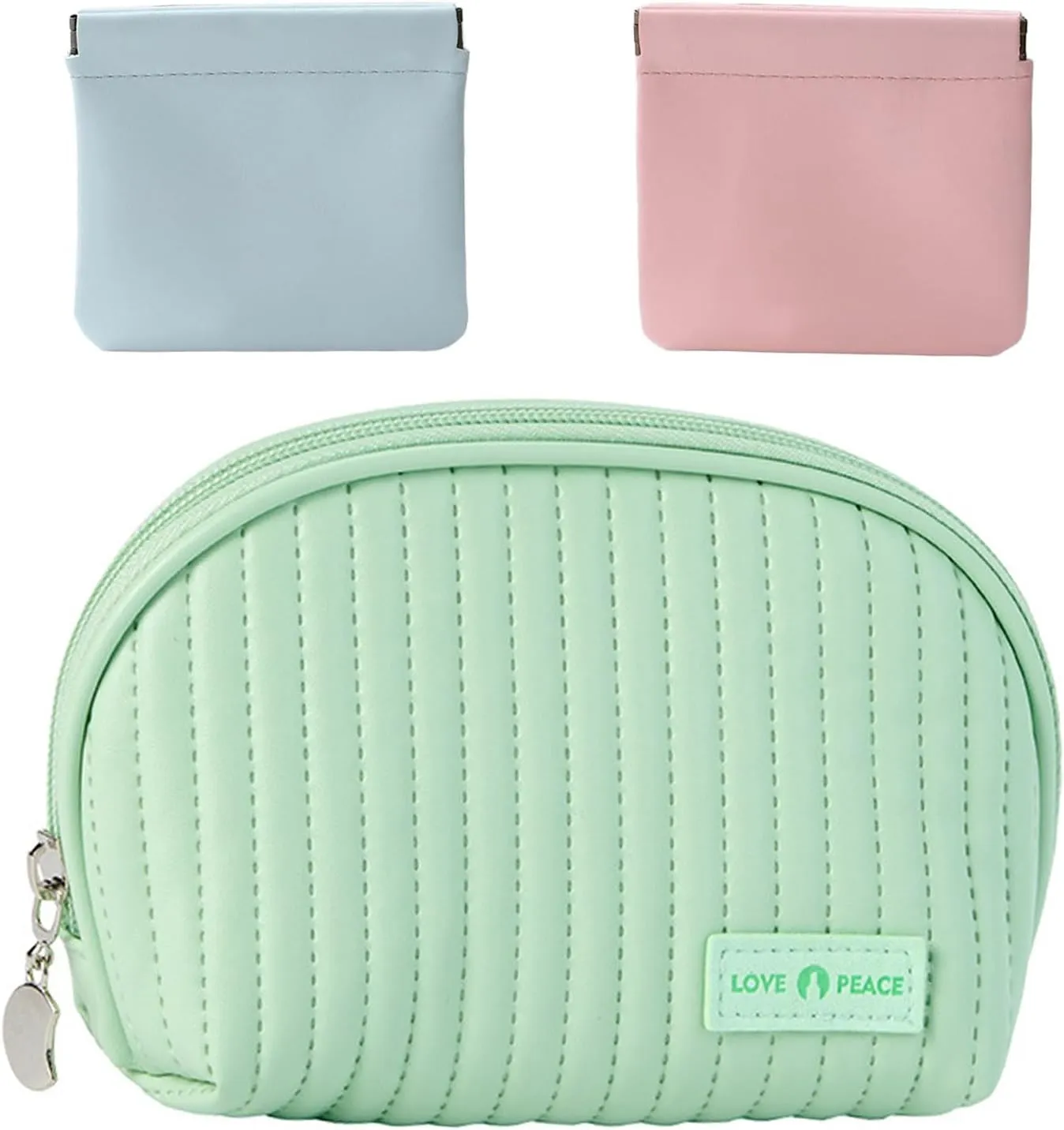 Fuxiqar Mini Small Makeup Bag-Cute Semicircle Cosmetic Pouch for Women,PU Leather Waterproof Tiny Makeup Pouch Purse,Toiletry Bag for School with Two Small Bags Preppy Birthday Gift (Light Green)