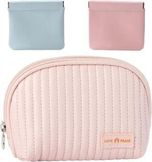 Fuxiqar Mini Small Makeup Bag-Cute Semicircle Cosmetic Pouch for Women,PU Leather Waterproof Tiny Makeup Pouch Purse,Toiletry Bag for School with Two Small Bags Preppy Birthday Gift (Pink)