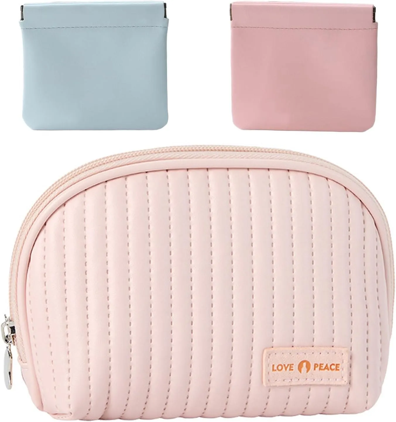 Fuxiqar Mini Small Makeup Bag-Cute Semicircle Cosmetic Pouch for Women,PU Leather Waterproof Tiny Makeup Pouch Purse,Toiletry Bag for School with Two Small Bags Preppy Birthday Gift (Pink)