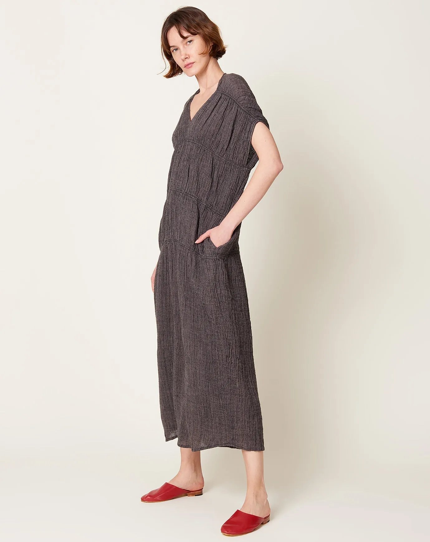 Gem Neck Dress in Black Navy