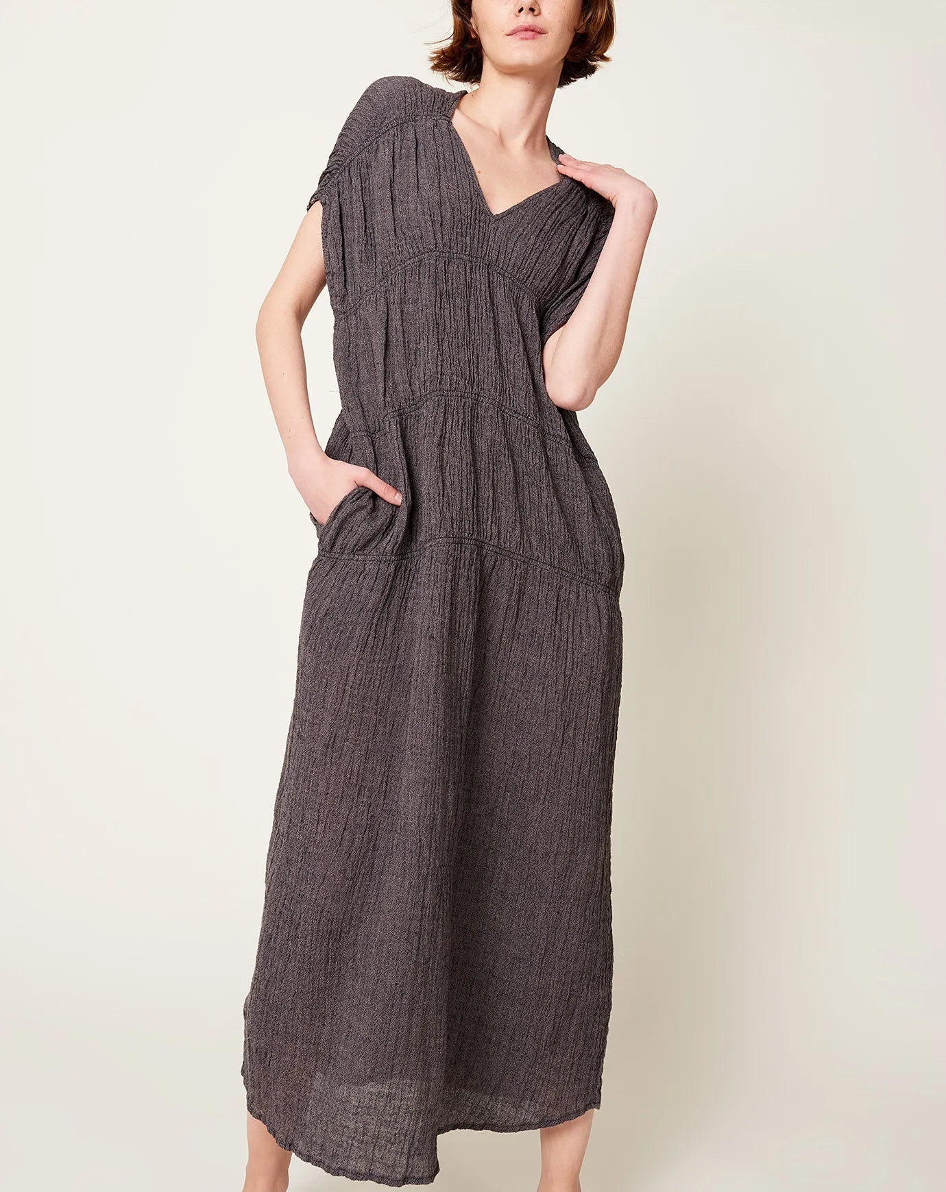 Gem Neck Dress in Black Navy