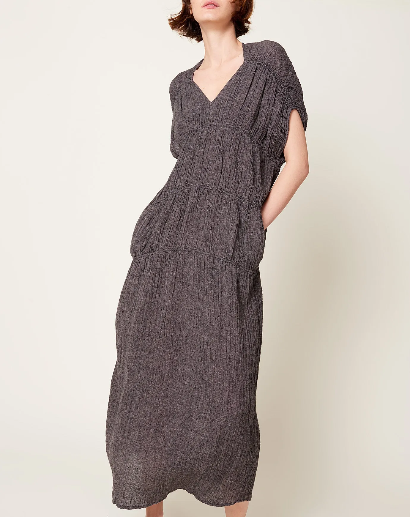 Gem Neck Dress in Black Navy