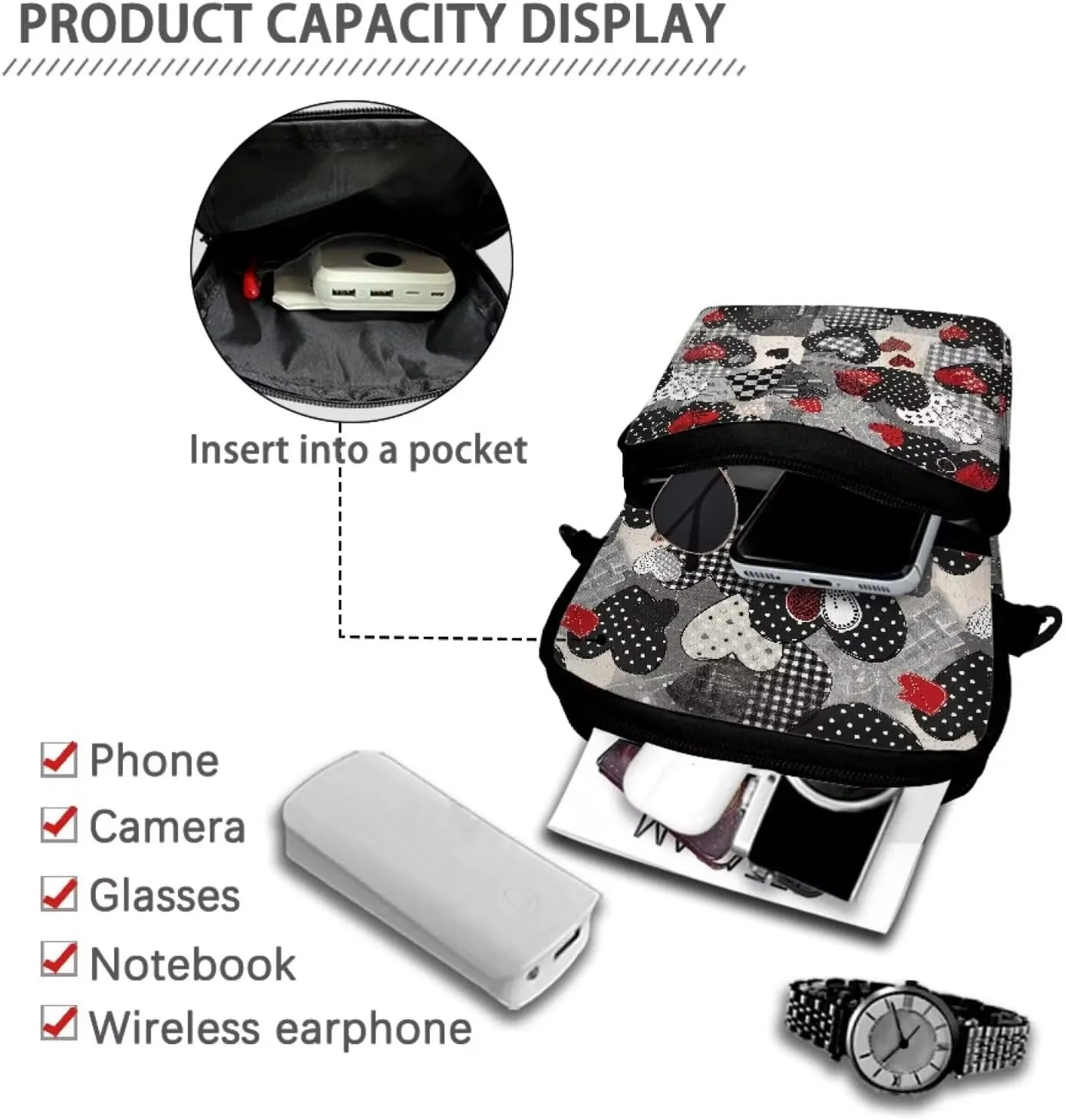 Girls Crossbody Bag, 2 Layer Messenger Sling Bag Travel Passport Purse Waist Pouches
