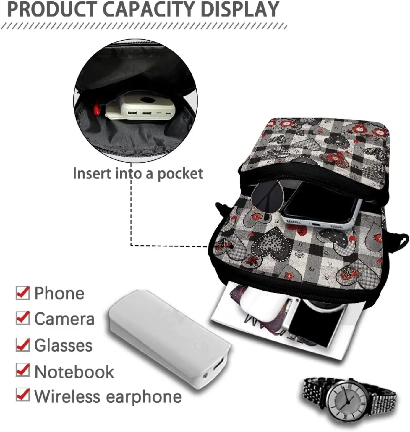 Girls Crossbody Bag, 2 Layer Messenger Sling Bag Travel Passport Purse Waist Pouches