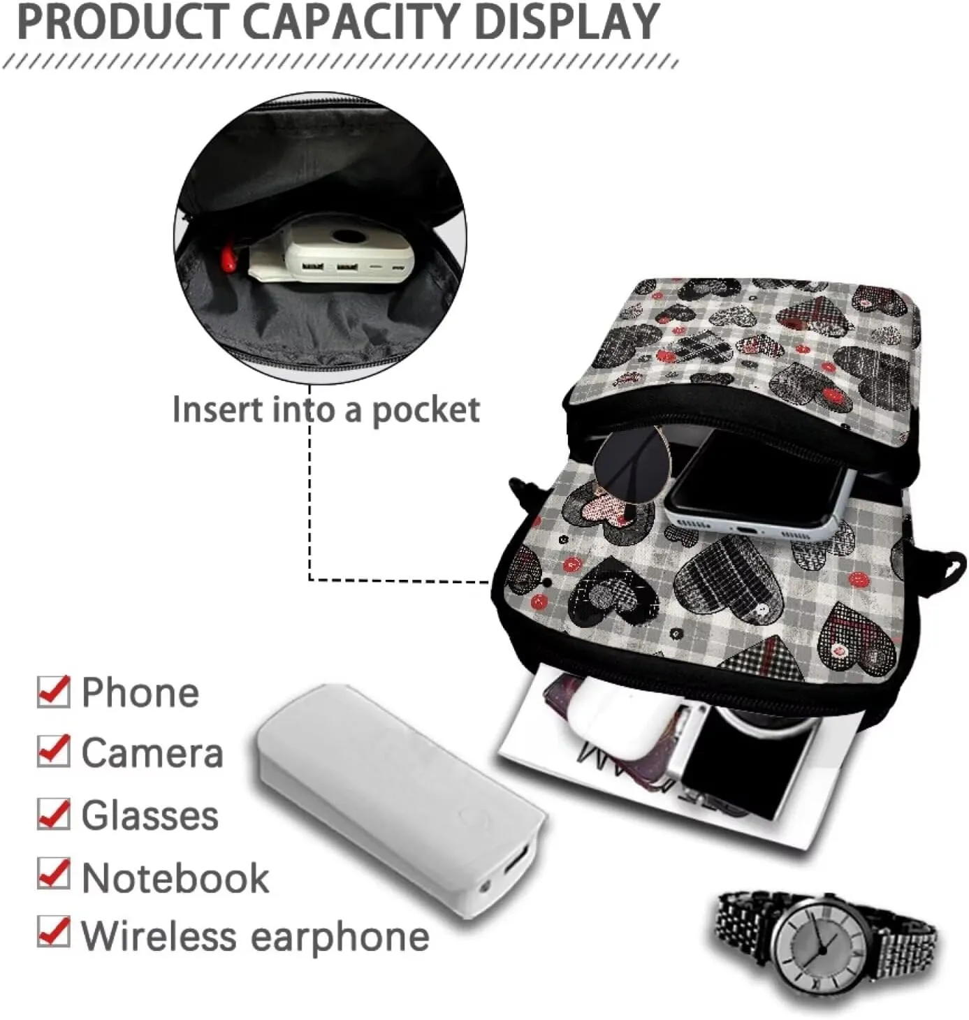 Girls Crossbody Bag, 2 Layer Messenger Sling Bag Travel Passport Purse Waist Pouches