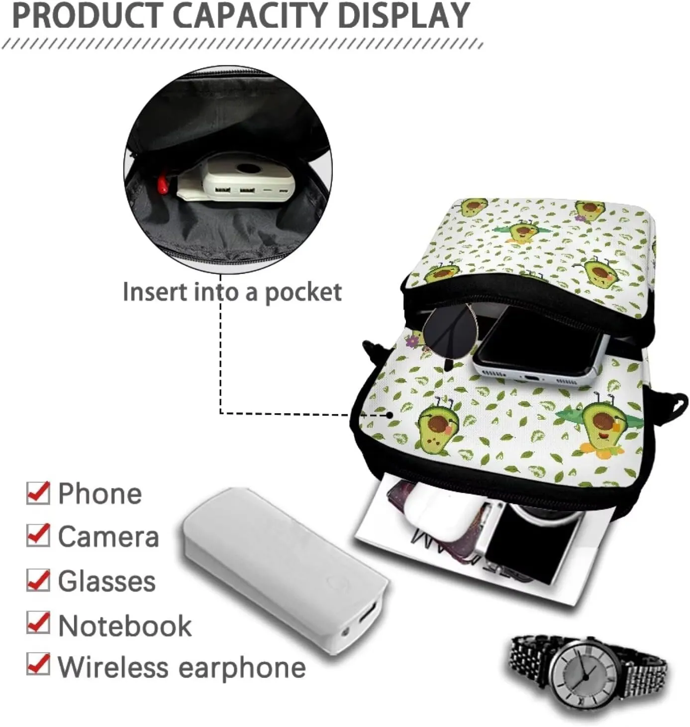 Girls Crossbody Shoulder Bags, 2 Layer Travel Messenger Bag Waist Pouches Purse Bag