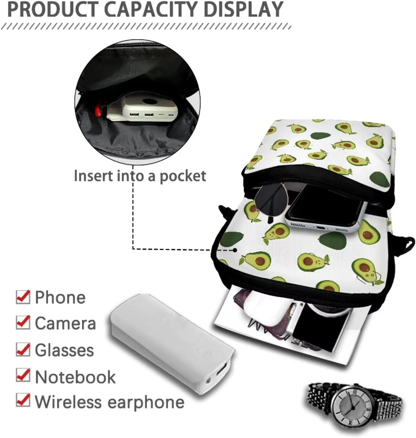 Girls Crossbody Shoulder Bags, 2 Layer Travel Messenger Bag Waist Pouches Purse Bag