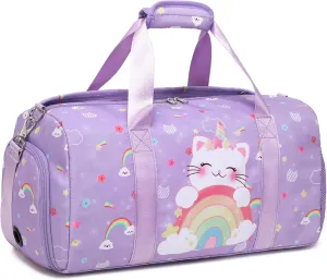 Girls Dance Bag, Unicorn Cat Duffle Bag for Girl Gym Sports Ballet with Shoe Compartments, Girls Overnight Weekender Carry On Travel Bag