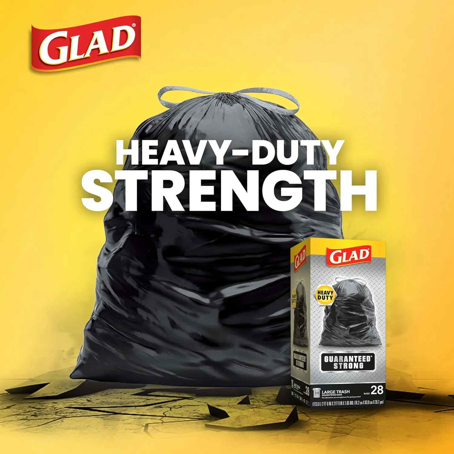 Glad Guaranteed Strong Large Drawstring Trash Bags, 30 Gal, 70 Ct, Pack May Vary