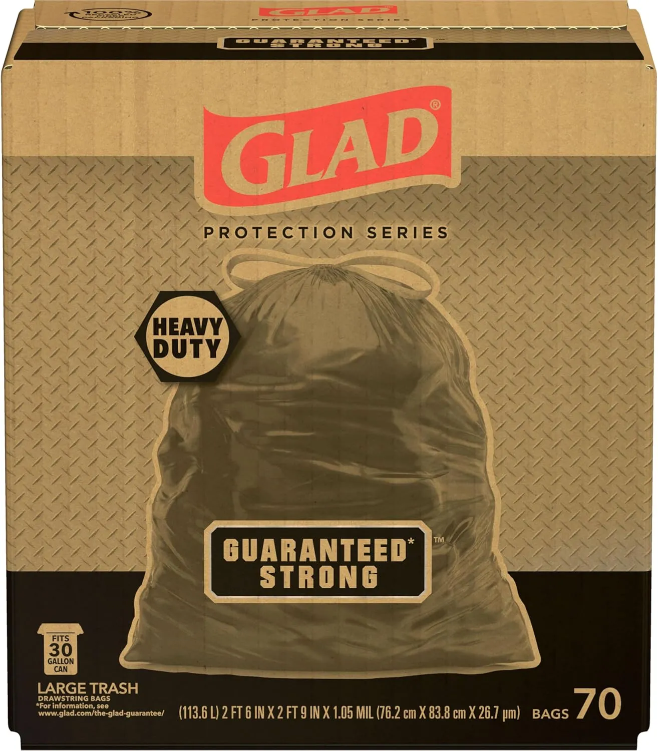 Glad Guaranteed Strong Large Drawstring Trash Bags, 30 Gal, 70 Ct, Pack May Vary