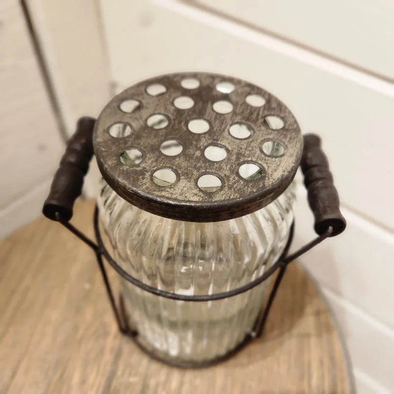 Glass Flower Frog Jar