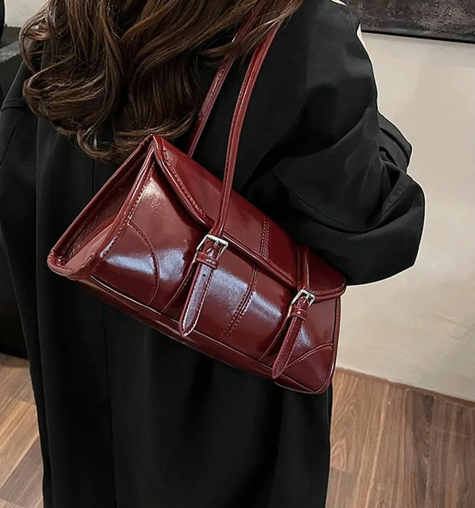 Glossy Vegan Leather Tote Bag for Women Small Y2k Shoulder Purse Trendy Handbags Top Handle Satchels 2024