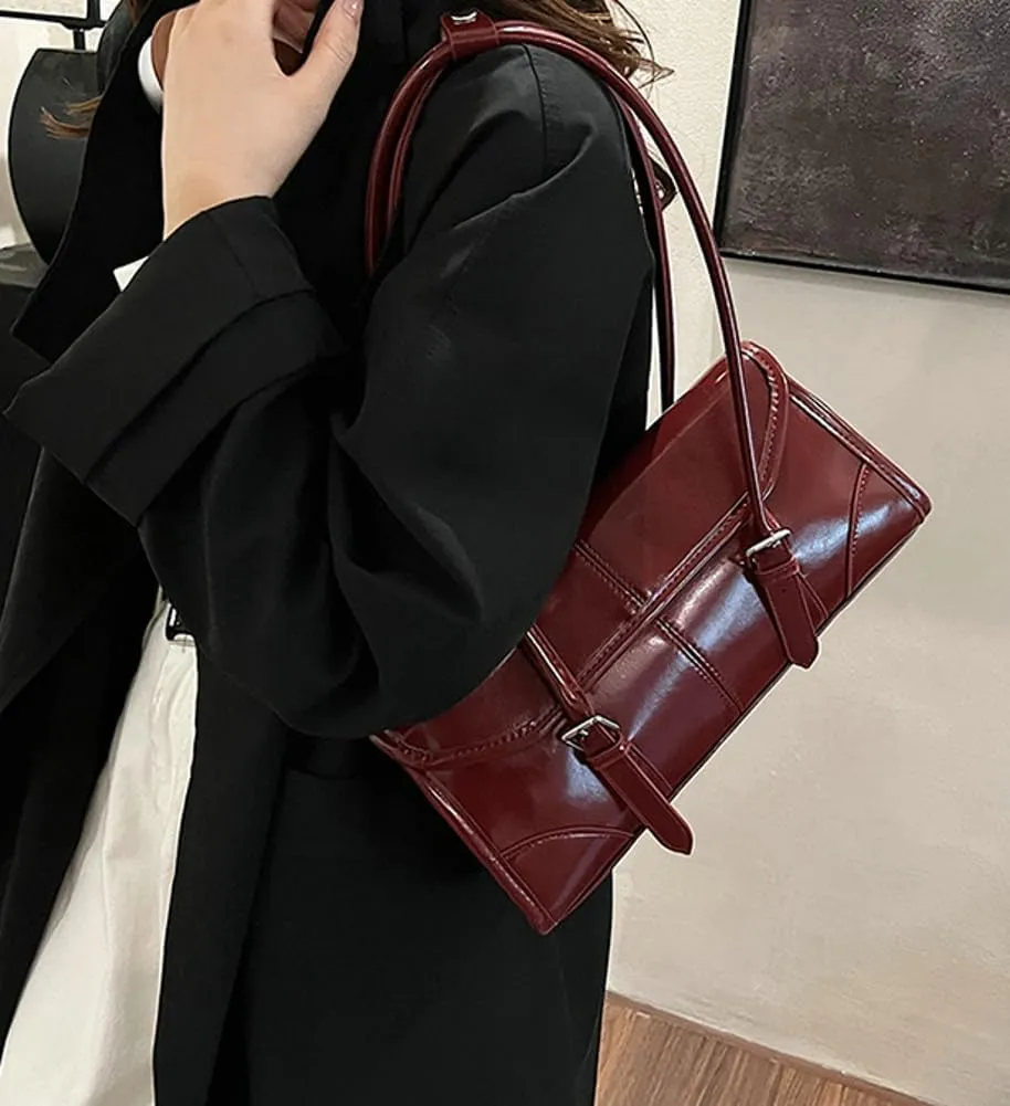 Glossy Vegan Leather Tote Bag for Women Small Y2k Shoulder Purse Trendy Handbags Top Handle Satchels 2024
