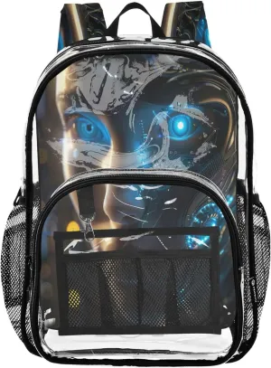 Glowing Robot Face Travel Backpack for Kids, Large Clear Bag, Book Bag