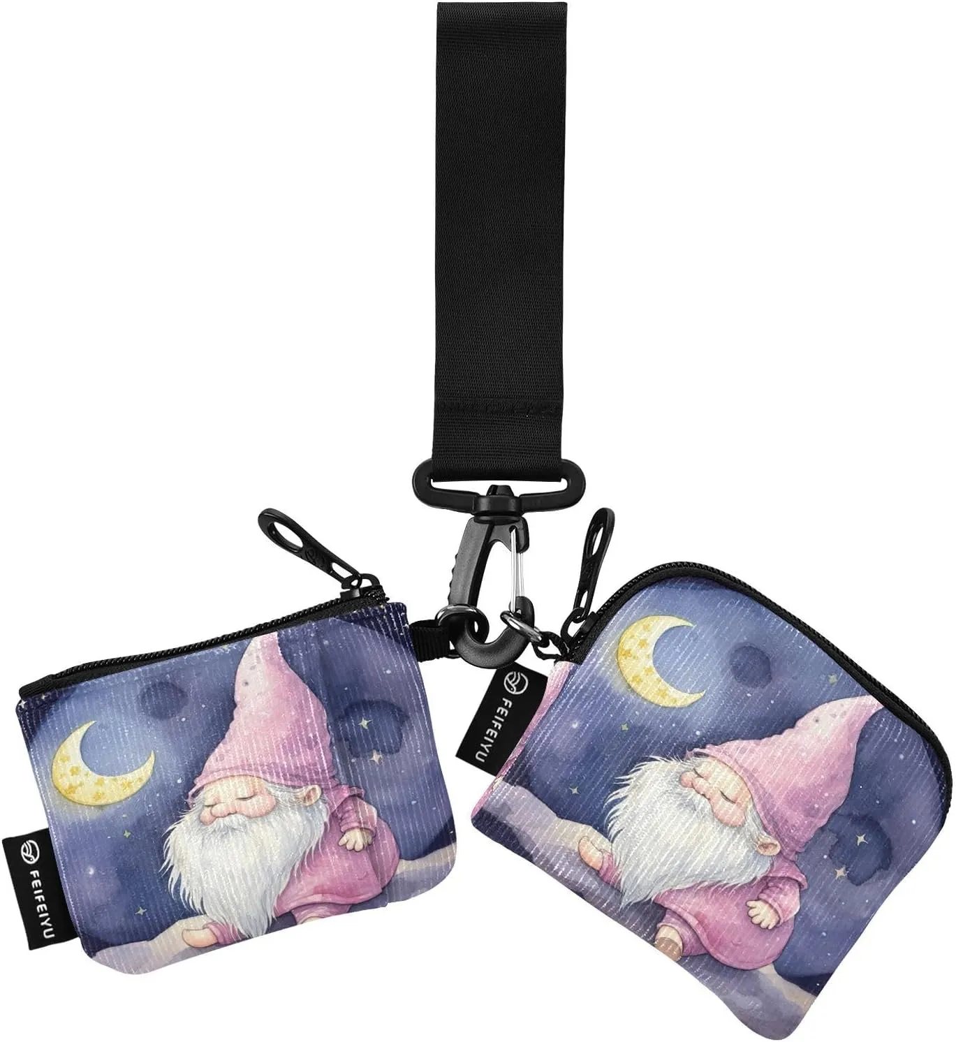 Gnome Moon Zip Around Wristlet Wallet for Women Portable Detachable Dual Pocket Keychain Wallet Wrist Wallet