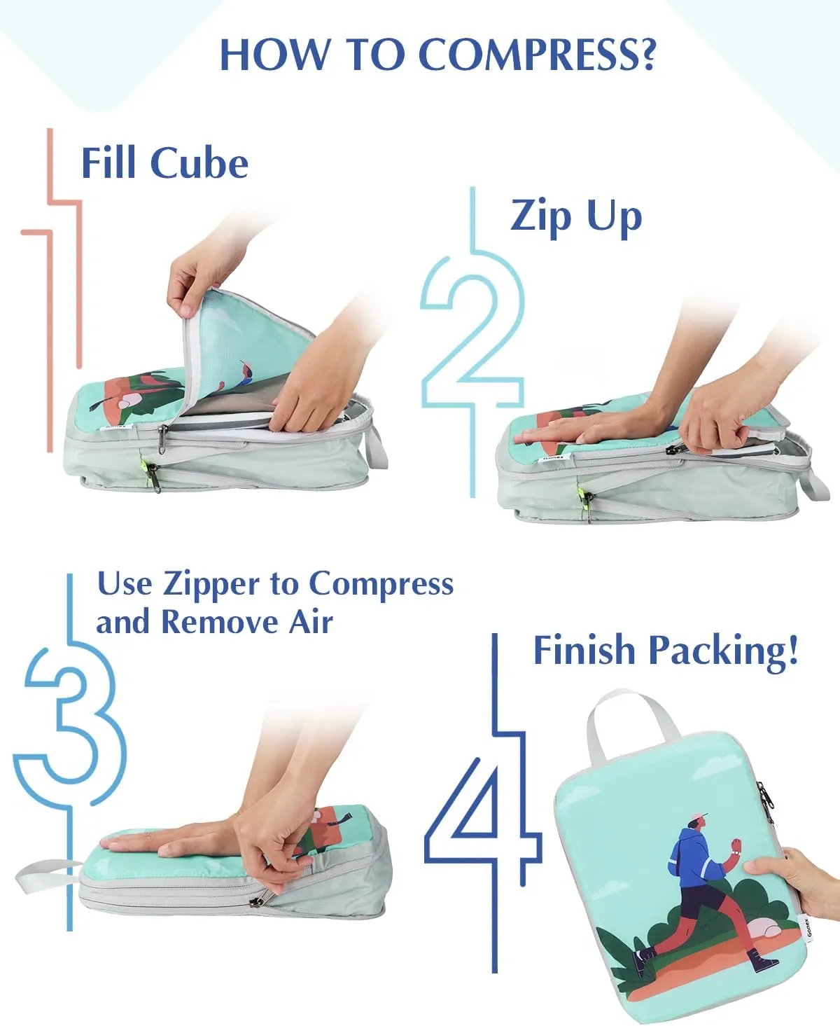 Gonex Compression Packing Cubes, 4pcs Expandable Storage Travel Luggage Bags Organizers, Travel Cubes for Suitcase Carry On (Outdoor)