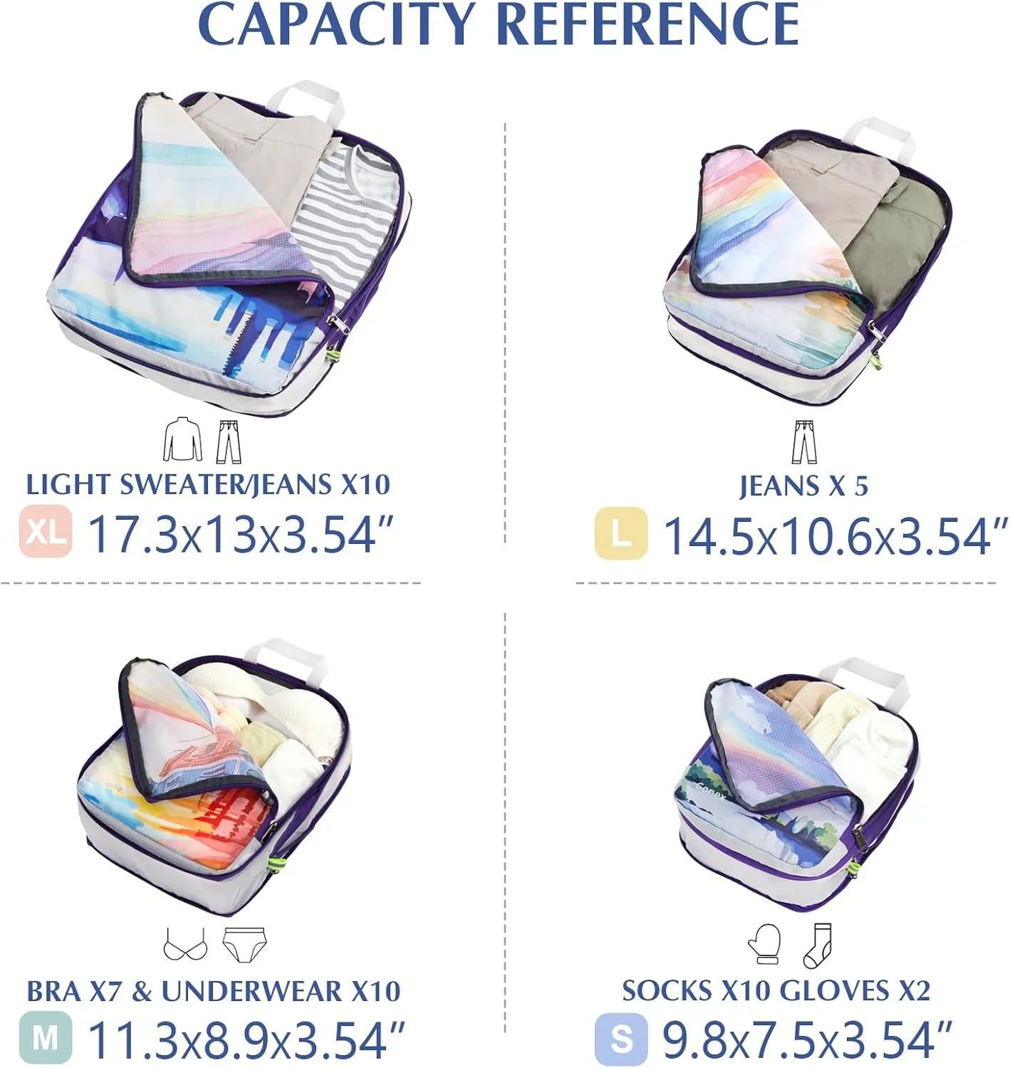 Gonex Compression Packing Cubes, 4pcs Expandable Storage Travel Luggage Bags Organizers, Travel Cubes for Suitcase Carry On (Rainbow)
