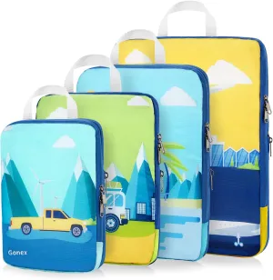 Gonex Compression Packing Cubes, 4pcs Expandable Storage Travel Luggage Bags Organizers, Travel Cubes for Suitcase Carry On (Transportation)