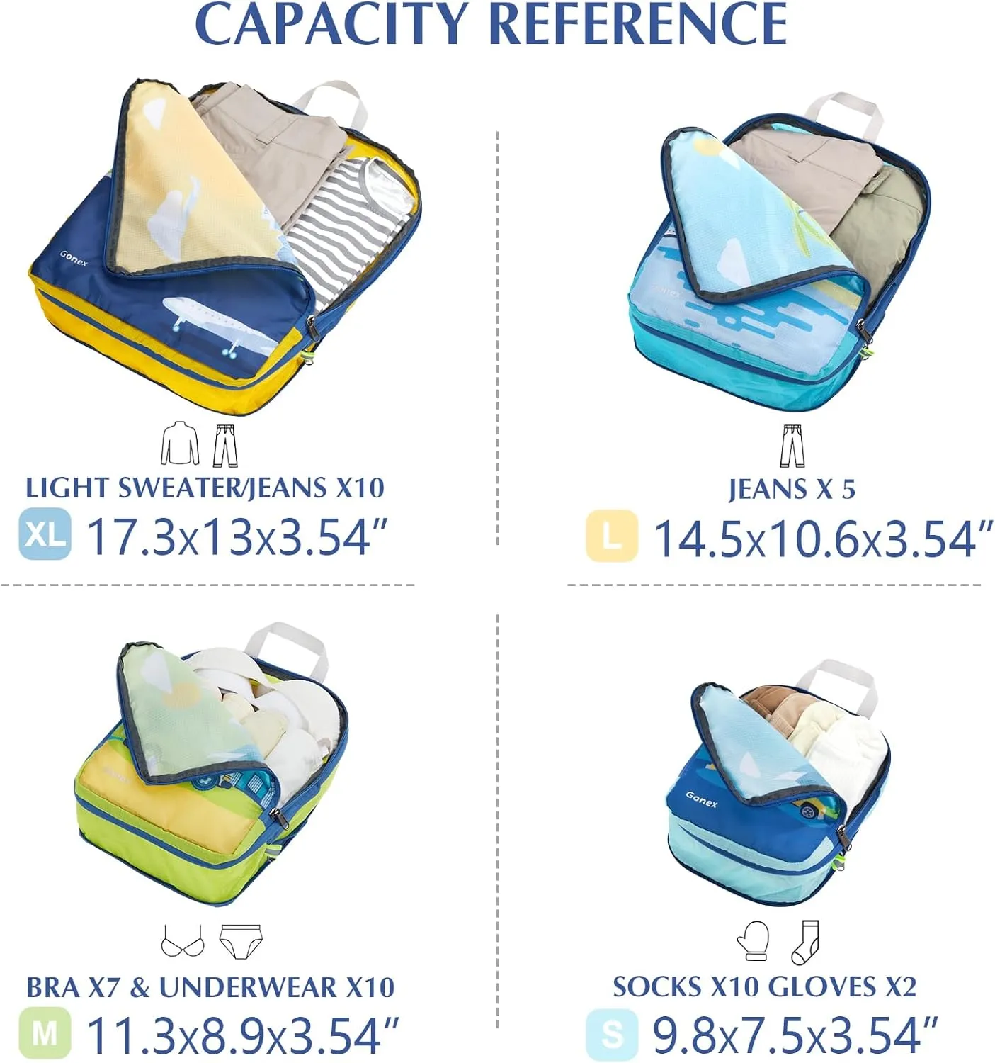 Gonex Compression Packing Cubes, 4pcs Expandable Storage Travel Luggage Bags Organizers, Travel Cubes for Suitcase Carry On (Transportation)