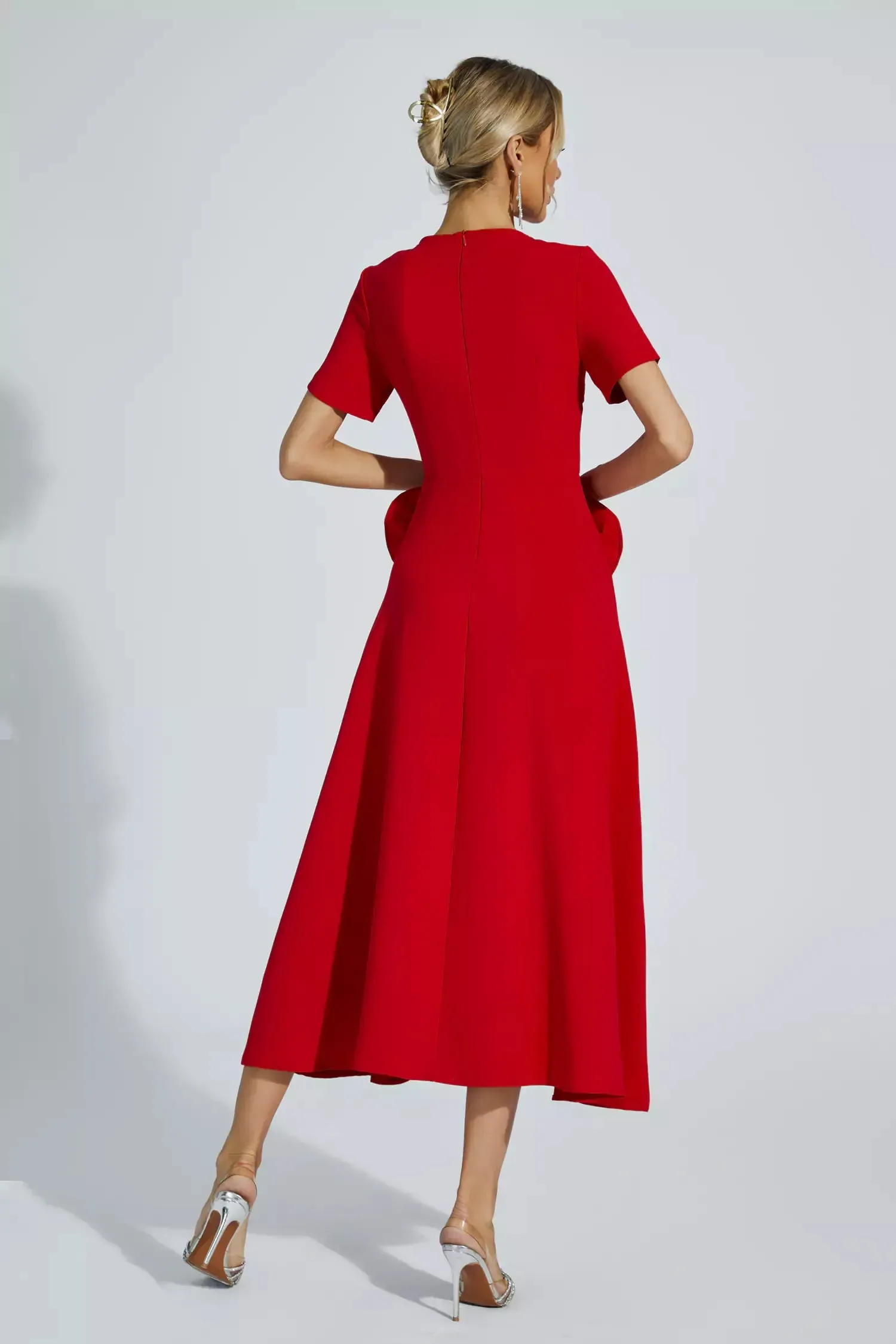 Grace Floral Appliqu Short Sleeve Midi Dress