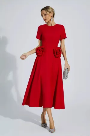 Grace Floral Appliqu Short Sleeve Midi Dress