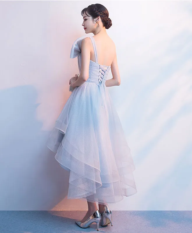Gray Tulle High Low Prom Dress, Gray Homecoming Dress