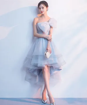 Gray Tulle High Low Prom Dress, Gray Homecoming Dress
