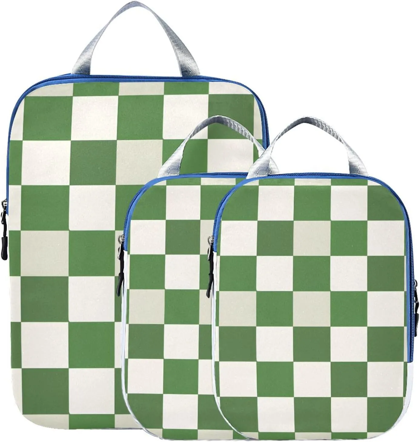 Green White Checkered Buffalo Plaid Compression Packing Cubes for Travel Packing Organizers Backpack 3 Pack Luggage Travel Essentials Carry Must Haves Waterproof Suitcase Storage Bags
