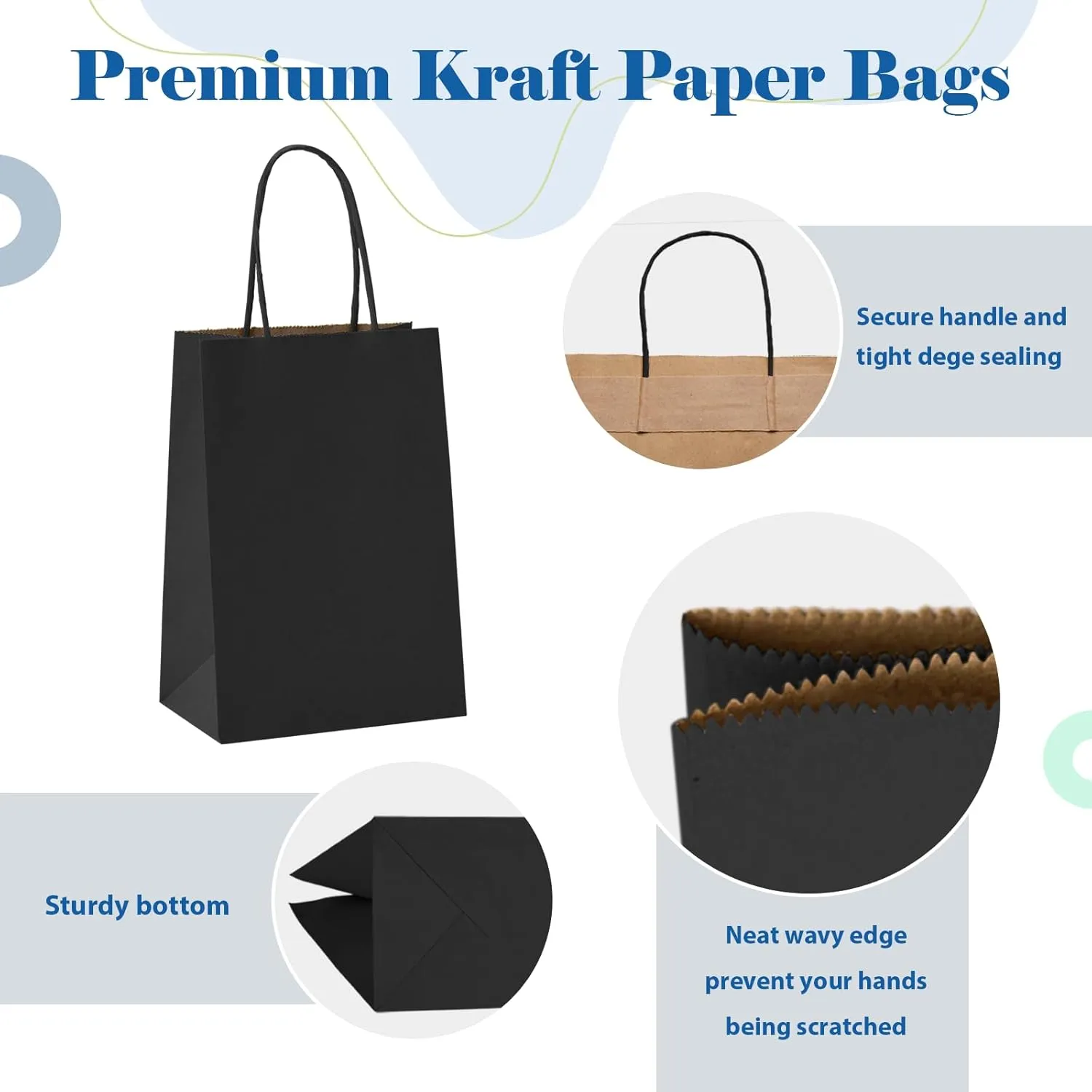 GSSUSA Black Gift Bags 5.25x3.75x8 100Pcs, Valentines Day Bag, Black Paper Bags with Handles Bulk, for Small Business, Sturdy Kraft Paper, Retail Shopping, Party Favor, Valentine's Day Gift Bag