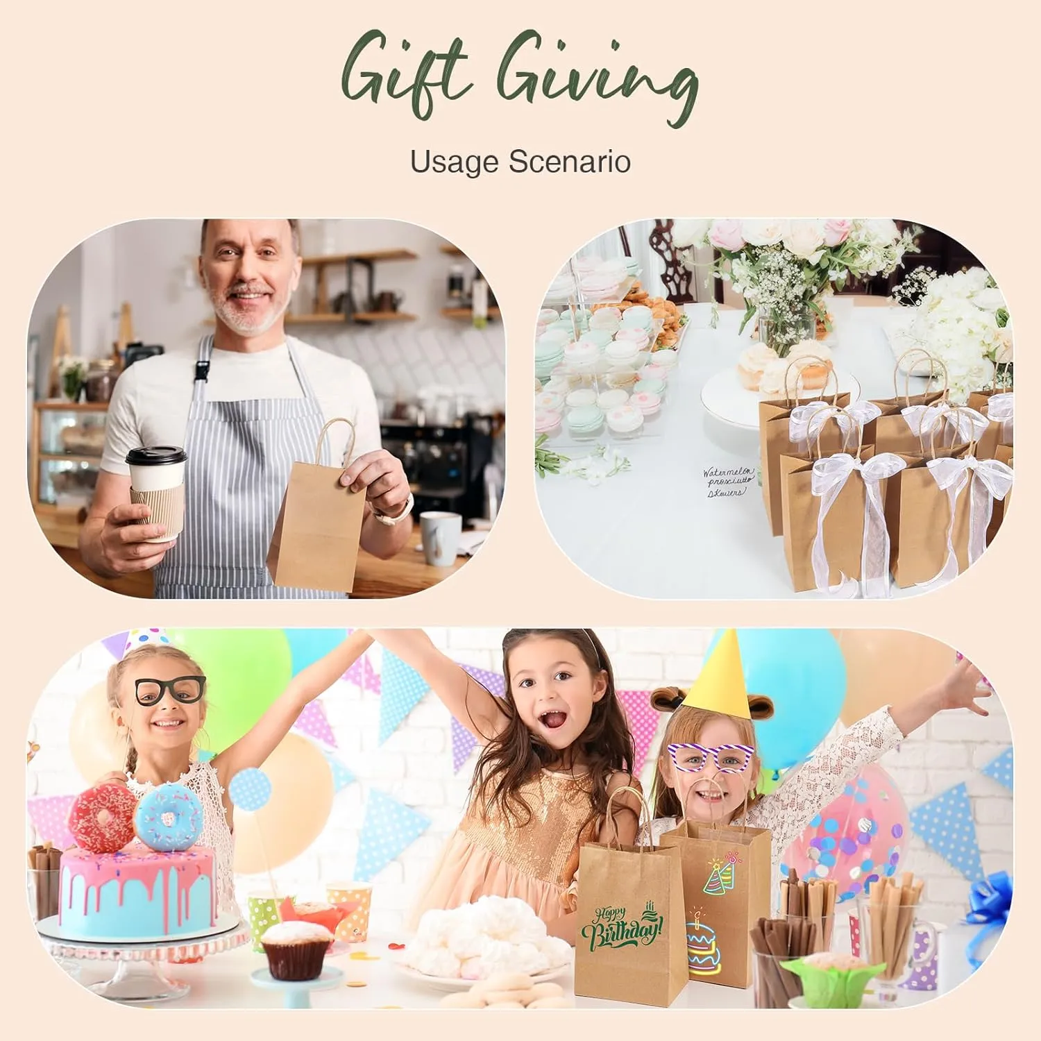 GSSUSA Brown Paper Bags 5.25x3.75x8 20Pcs, Small Gift Paper Bag with Handles Bulk, Graduation Gift, Sturdy Kraft Paper, Retail Shopping Bags, Party Favor, Christmas