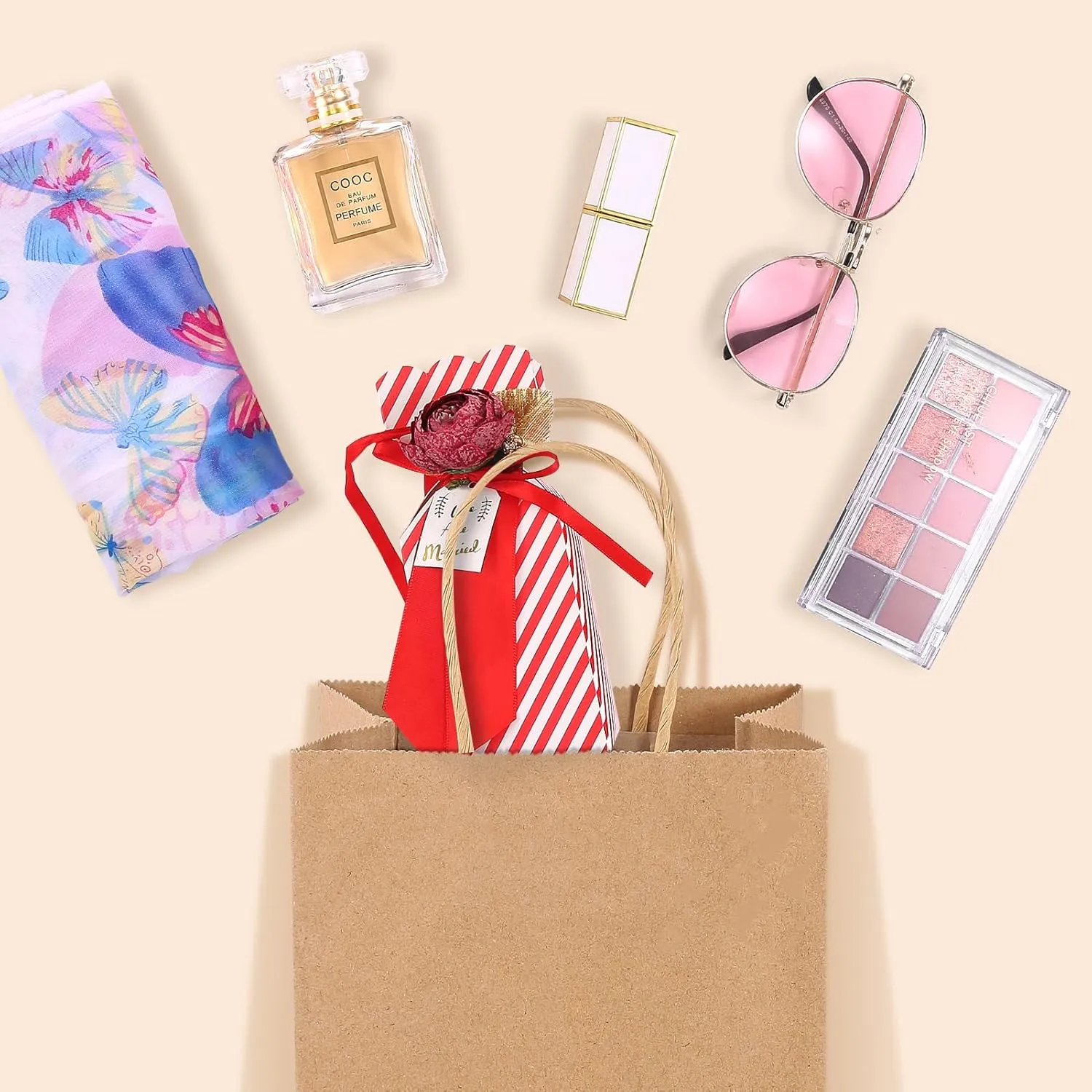 GSSUSA Brown Paper Bags 5.25x3.75x8 20Pcs, Small Gift Paper Bag with Handles Bulk, Graduation Gift, Sturdy Kraft Paper, Retail Shopping Bags, Party Favor, Christmas