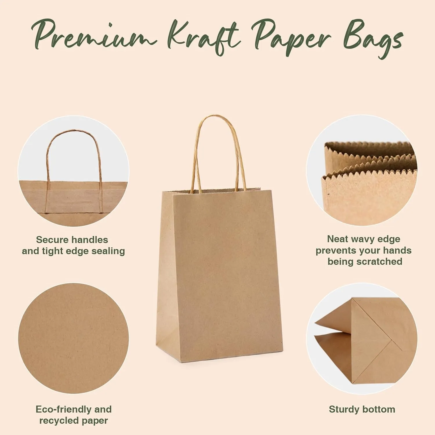 GSSUSA Brown Paper Bags 5.25x3.75x8 20Pcs, Small Gift Paper Bag with Handles Bulk, Graduation Gift, Sturdy Kraft Paper, Retail Shopping Bags, Party Favor, Christmas
