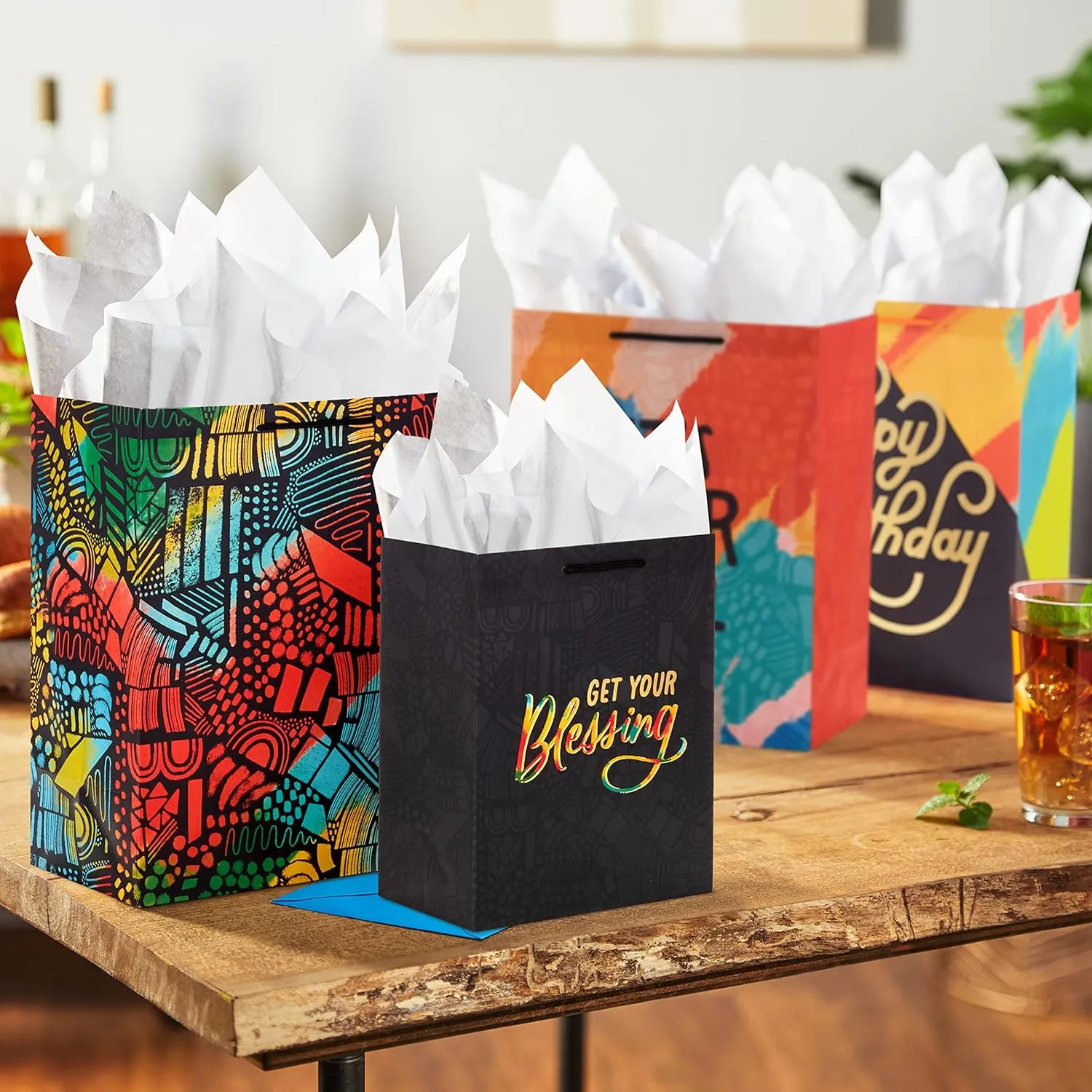 Hallmark Mahogany Gift Bag Assortment (8 Bags: 4 Medium 9", 4 Large 11") for Birthdays, Holidays, Graduations, Bridal Showers