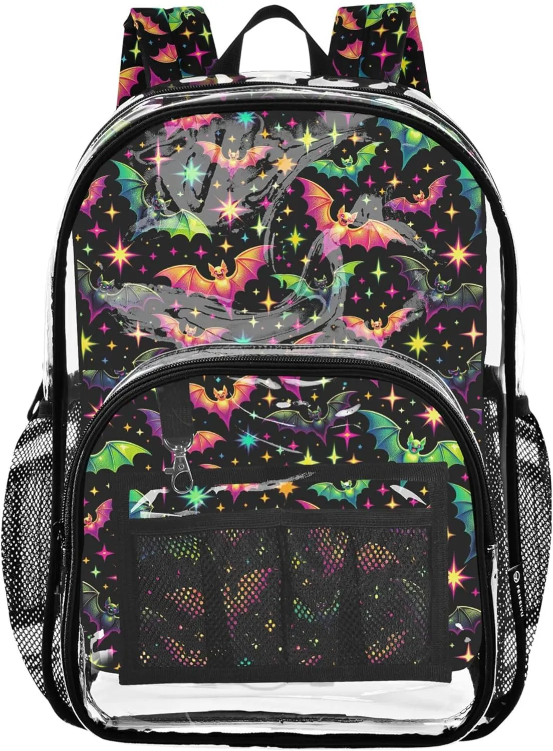Halloween Neon Stars Bats School Backpack for Boys, Clear Plastic Bag, Kid Backpack, Clear Bag