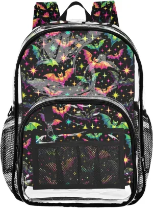 Halloween Neon Stars Bats School Backpack for Boys, Clear Plastic Bag, Kid Backpack, Clear Bag
